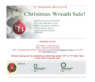 Christmas Wreath Sale Men's Club (10 inch) $25